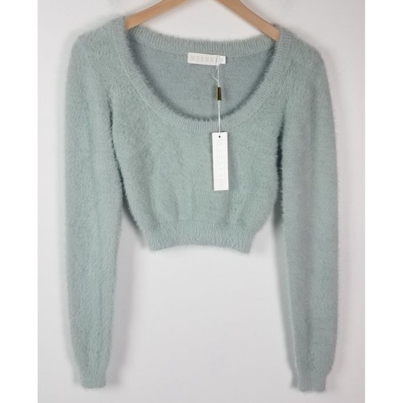Meshki Sweaters - Meshki Women's Sz. M Powder Blue Scoop Neck Crop Eye Lash Sweater NWT